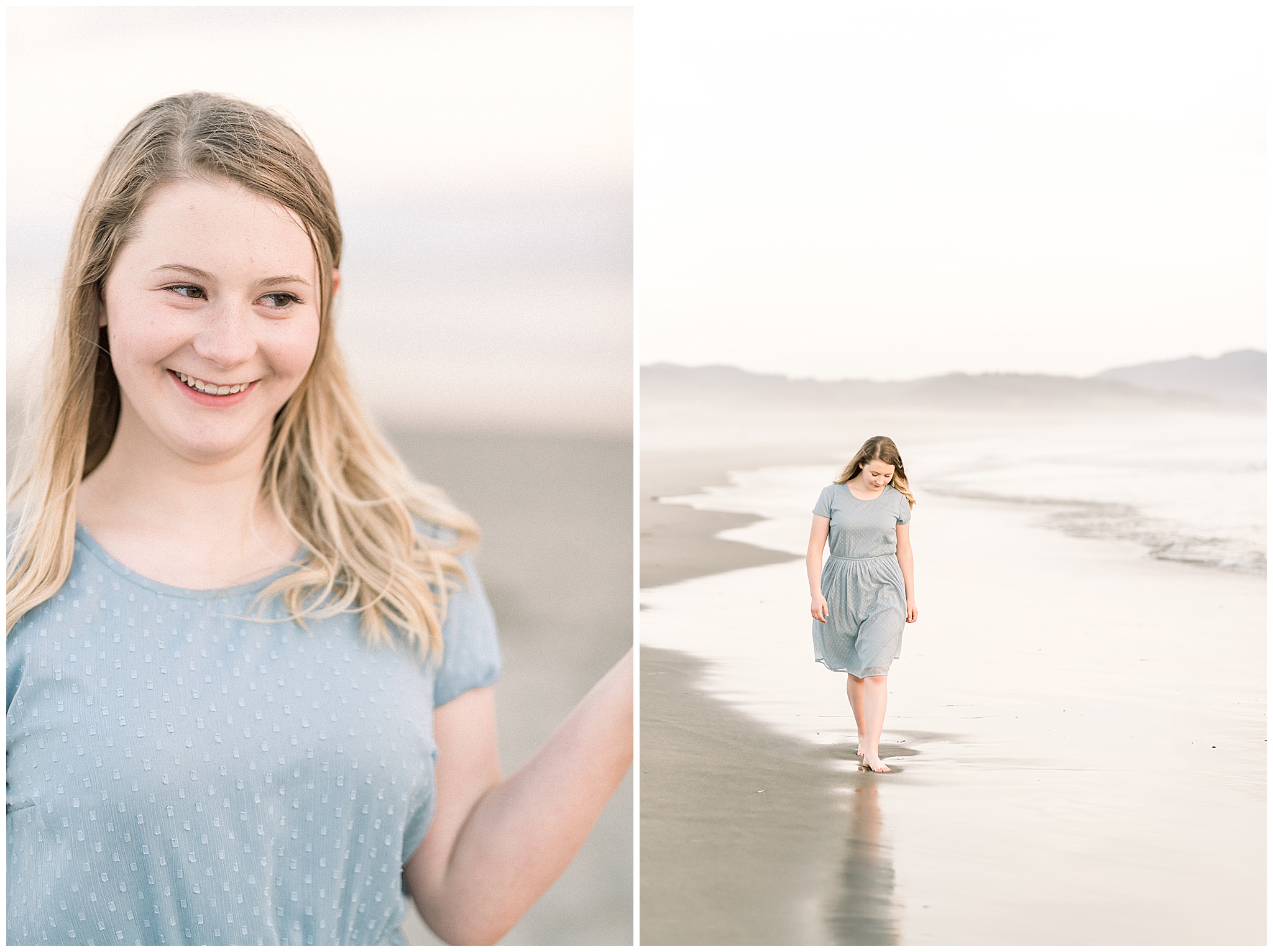 teenage girl walking along the Oregon coast for portraits