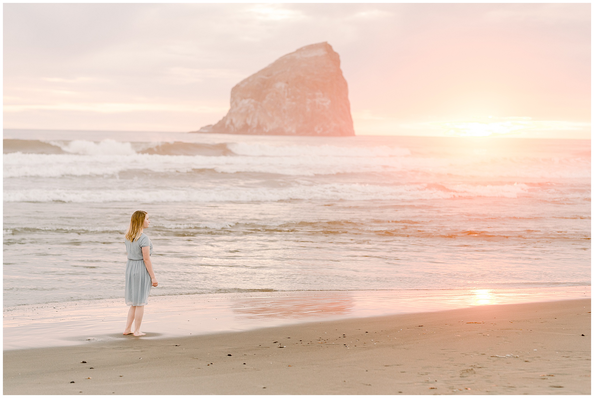 Teen girl walking on the Oregon Coast